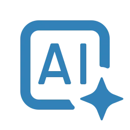 A blue AI icon with the letters AI inside a square outline and a star-shaped sparkle.