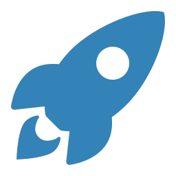 Blue rocket ship icon with a trail, suitable for applications related to space and launch.