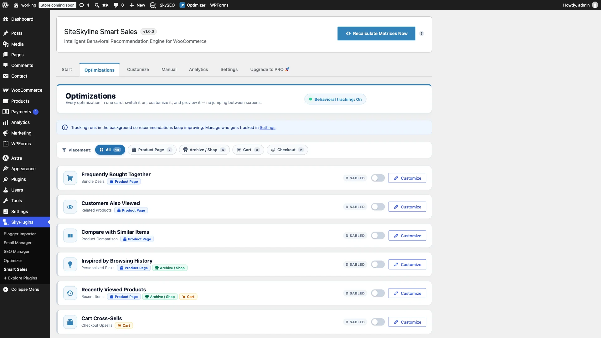 Enabling Frequently Bought Together optimization engine in SiteSkyline Smart Sales
