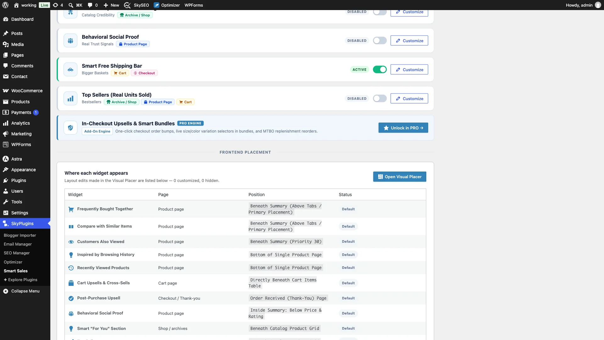 Enabling Smart Free Shipping Bar engine in SiteSkyline Smart Sales Optimizations tab