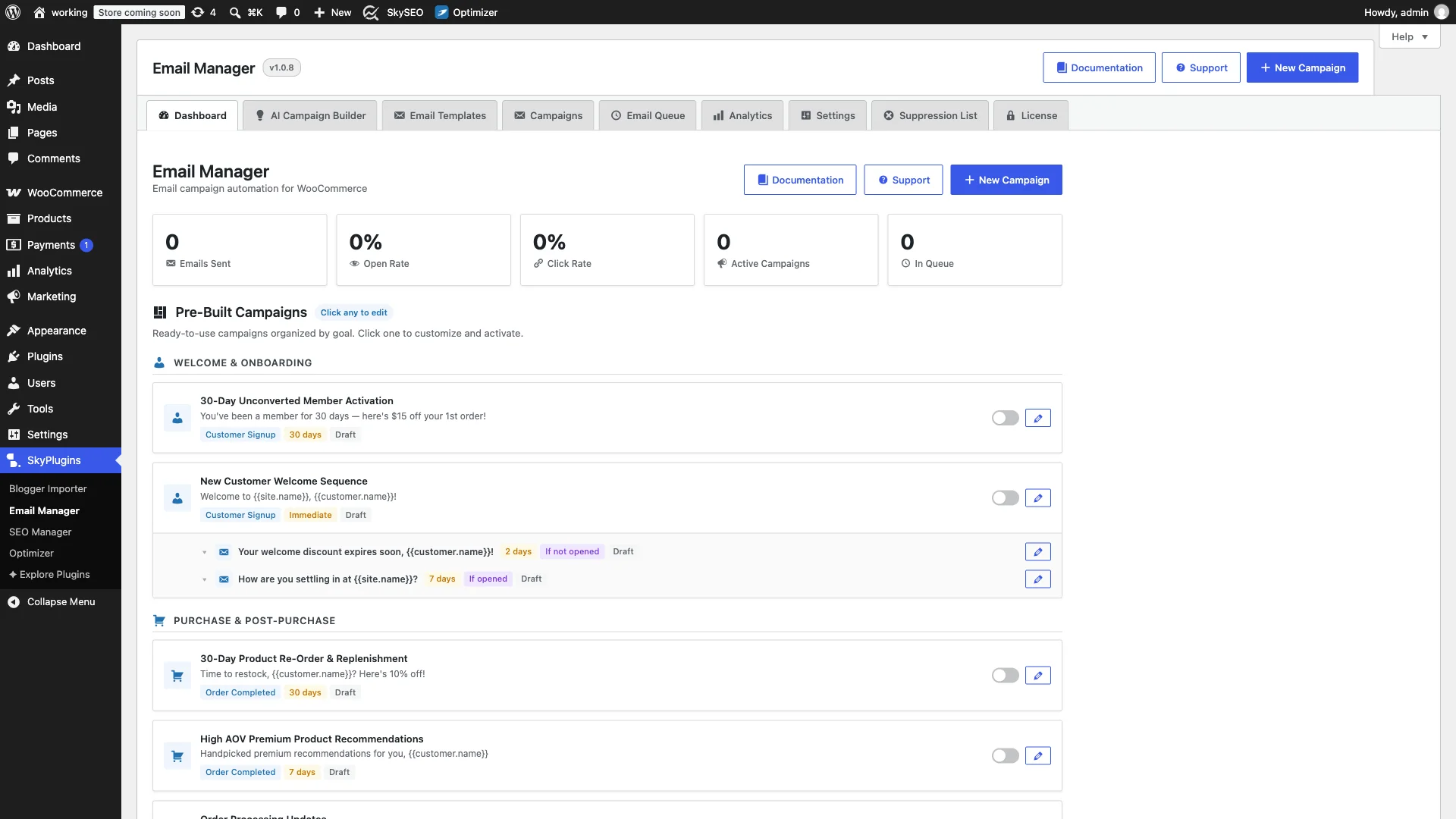 SiteSkyline Email Campaign Manager Dashboard Overview