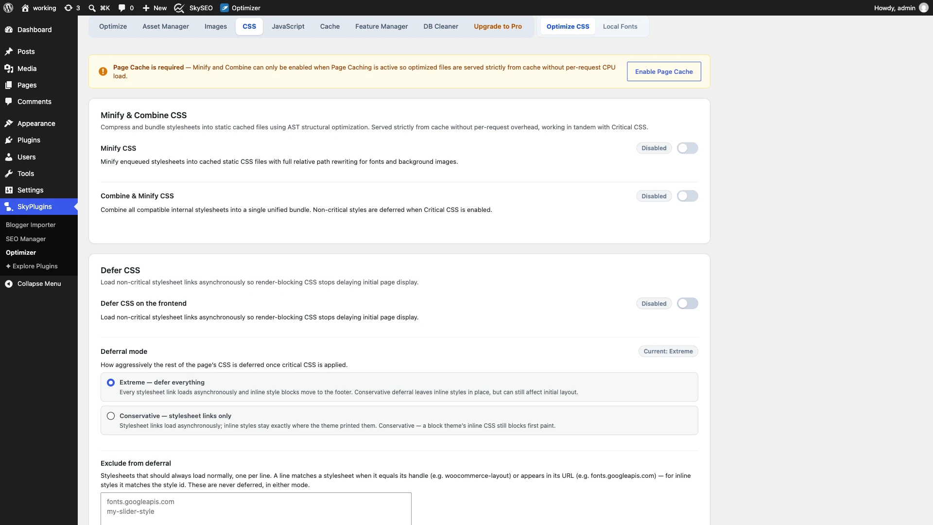 Configuring Defer CSS on the frontend and selecting deferral modes