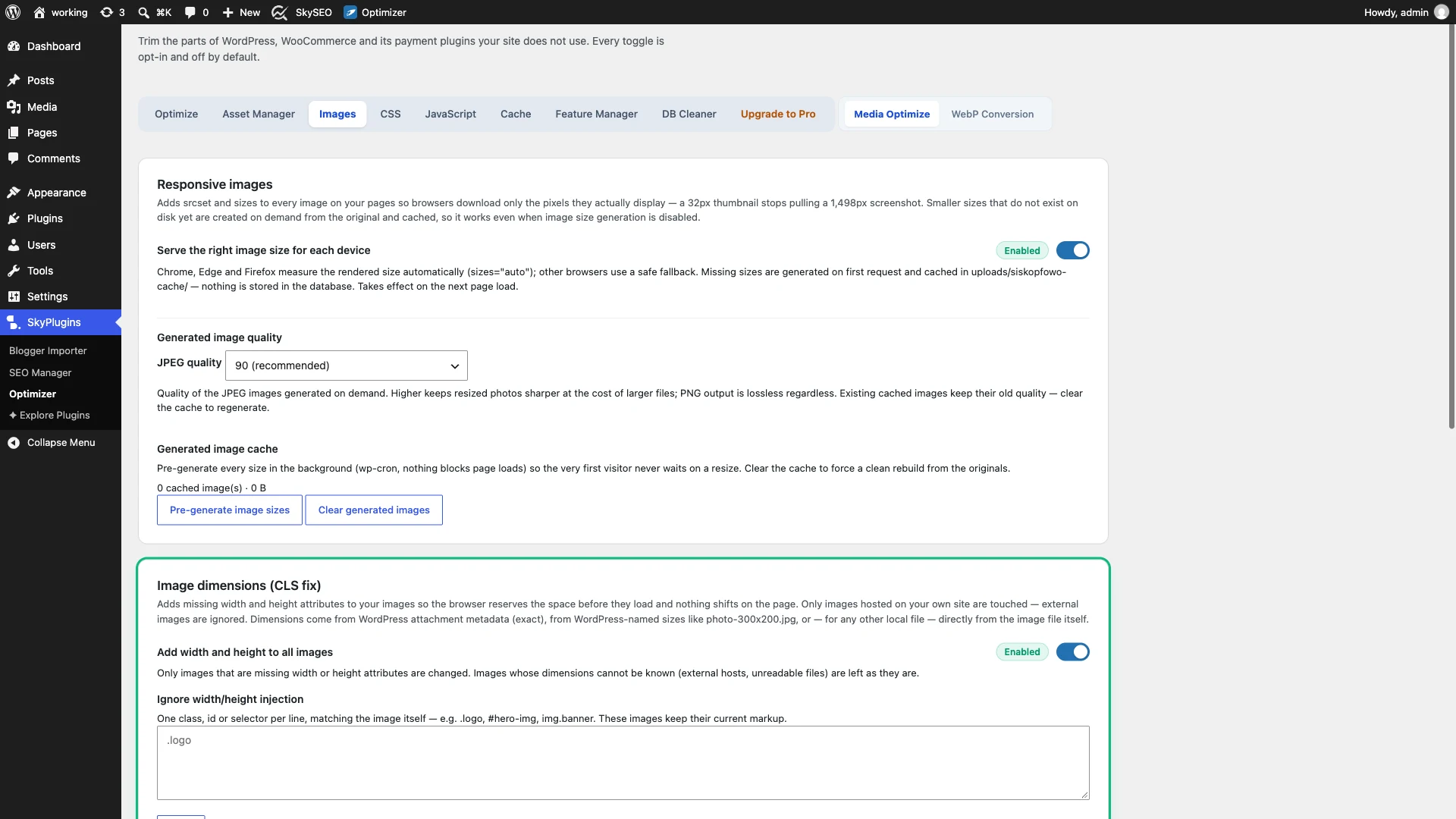Enable Width and Height Dimension Injection to Fix CLS
