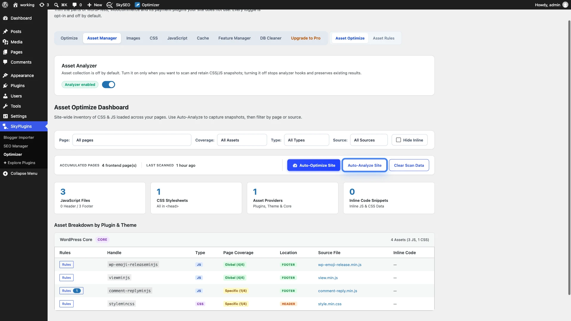 Run Auto-Analyze Site in SiteSkyline Optimizer