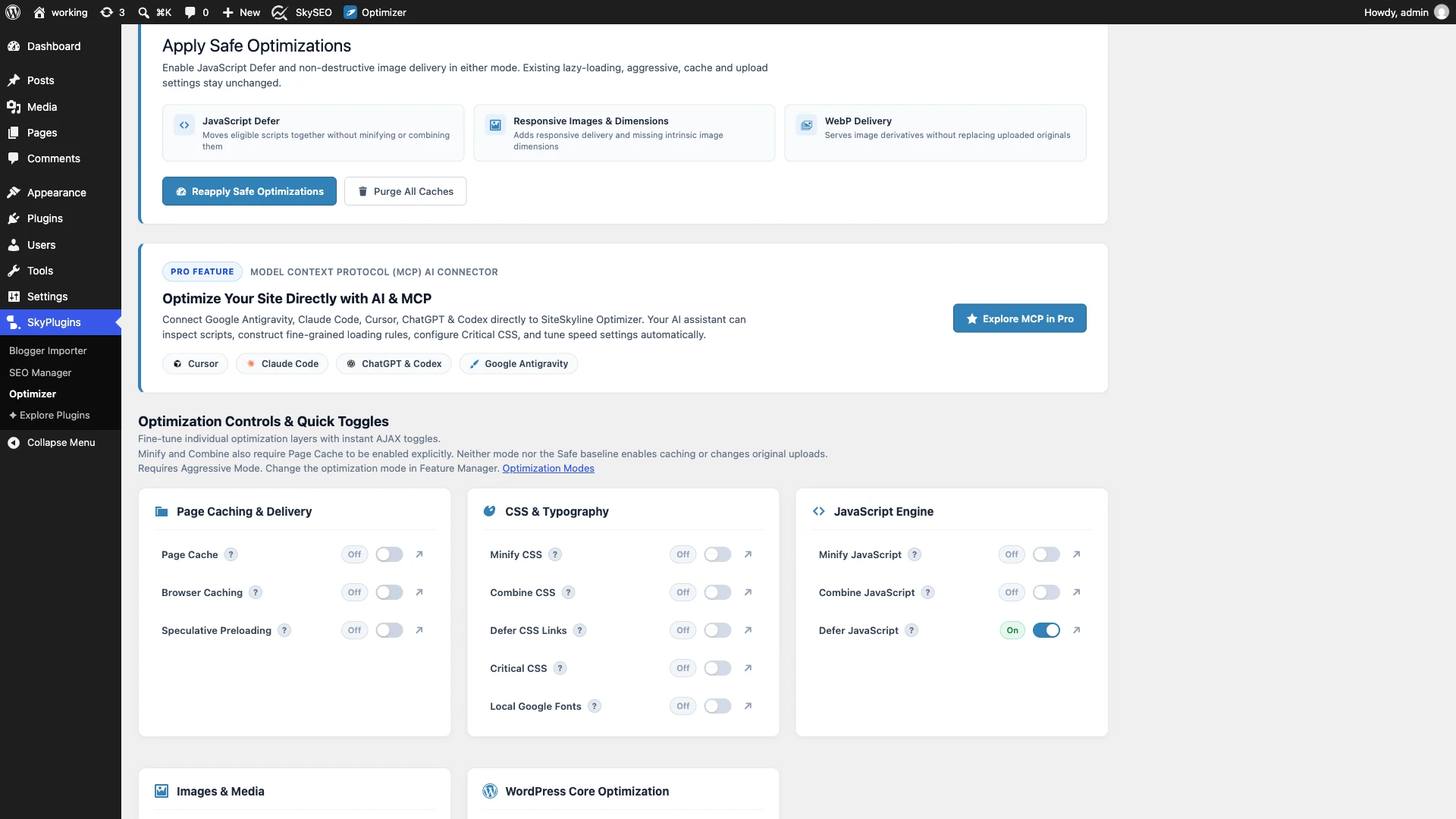 Modular speed controls and quick toggles in SOptimizer