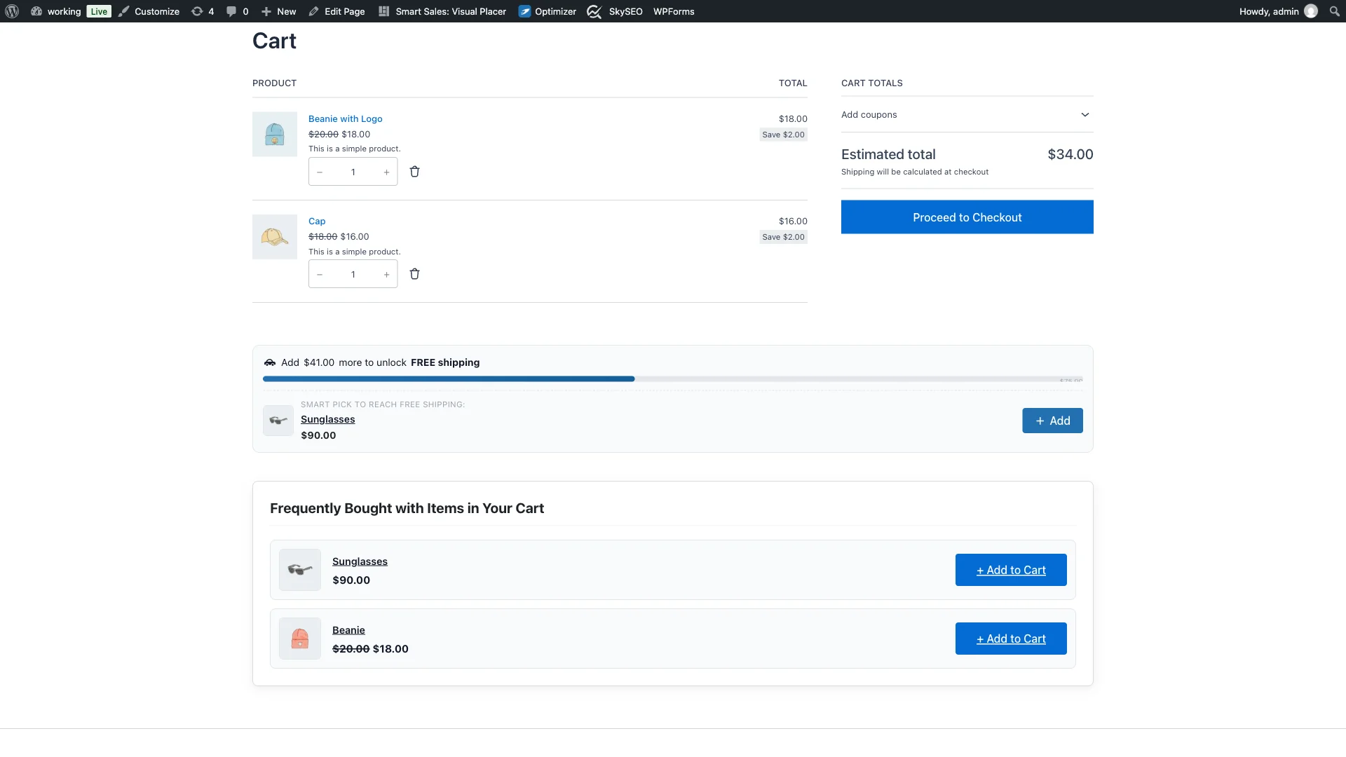 Interactive one-click addition of suggested gap-filling accessory advancing shipping progress bar