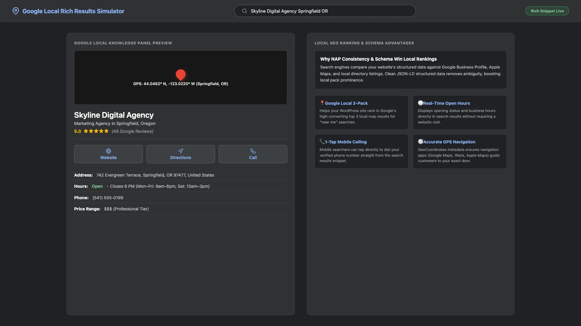 Google Local 3-Pack and Knowledge Panel rich snippet preview