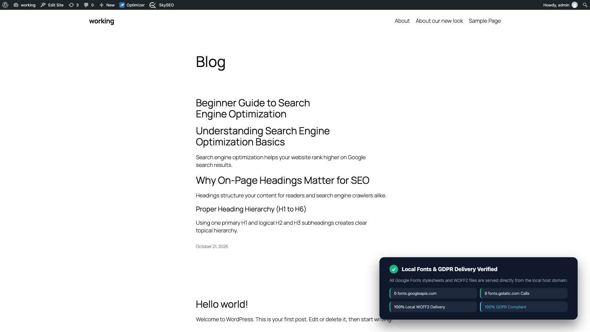 Frontend Verification: Local Fonts and GDPR Delivery